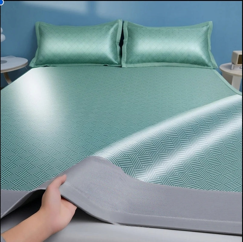 Ice Silk Cooling Mattress Pad set in Mint Green